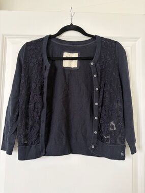 Abercrombie & Fitch Navy Floral Knit Button-Up Cardigan Sweater